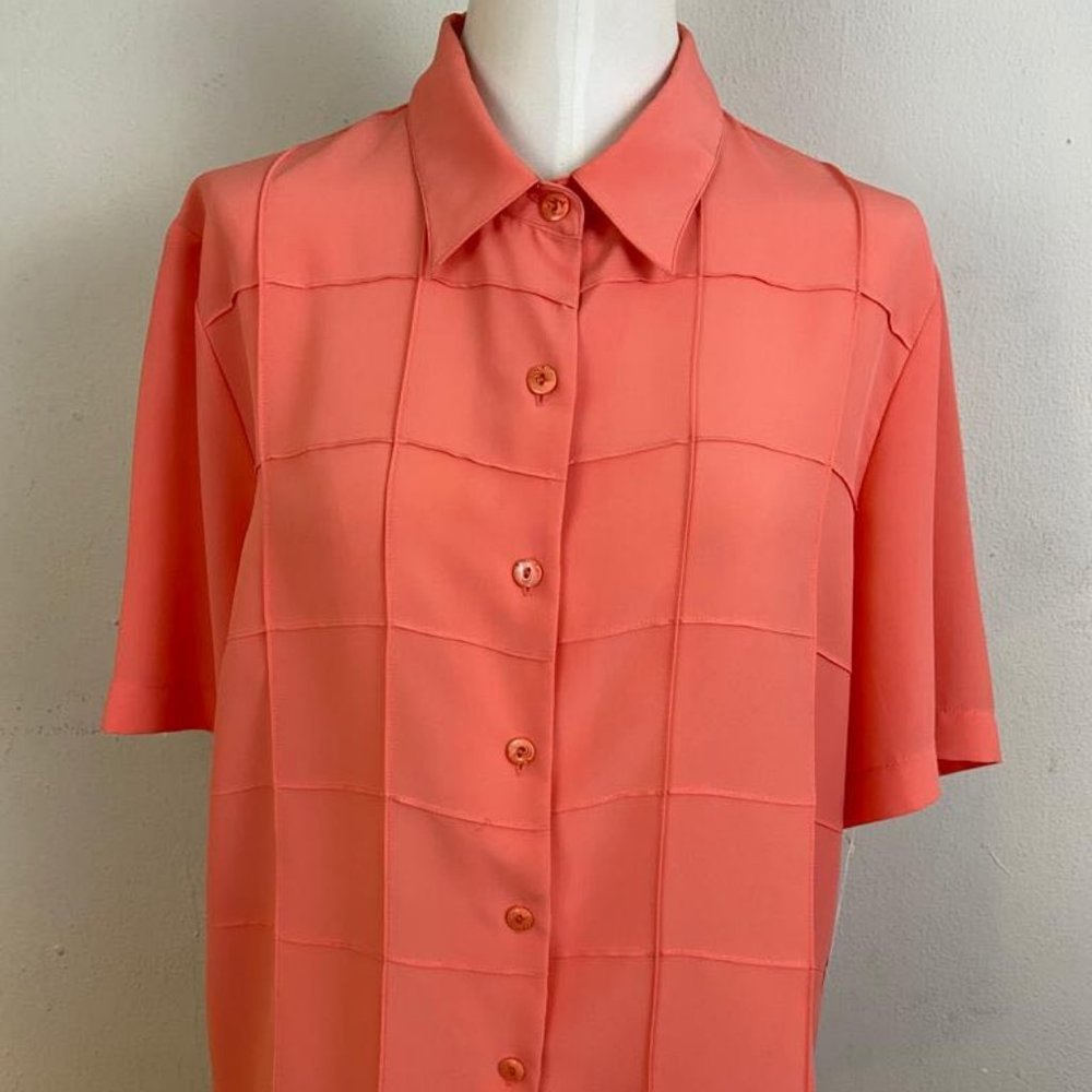 Vintage Kathie Che Chinese Crepe Fabrics Elaborated Design Blouse Apricot Color